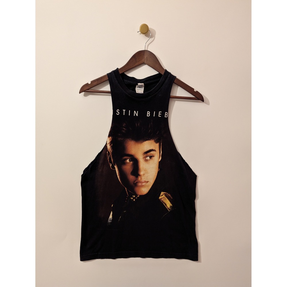 Justin Bieber Muscle Tank Men Small Black Good 2012 Believe Tour Cut Off Tee